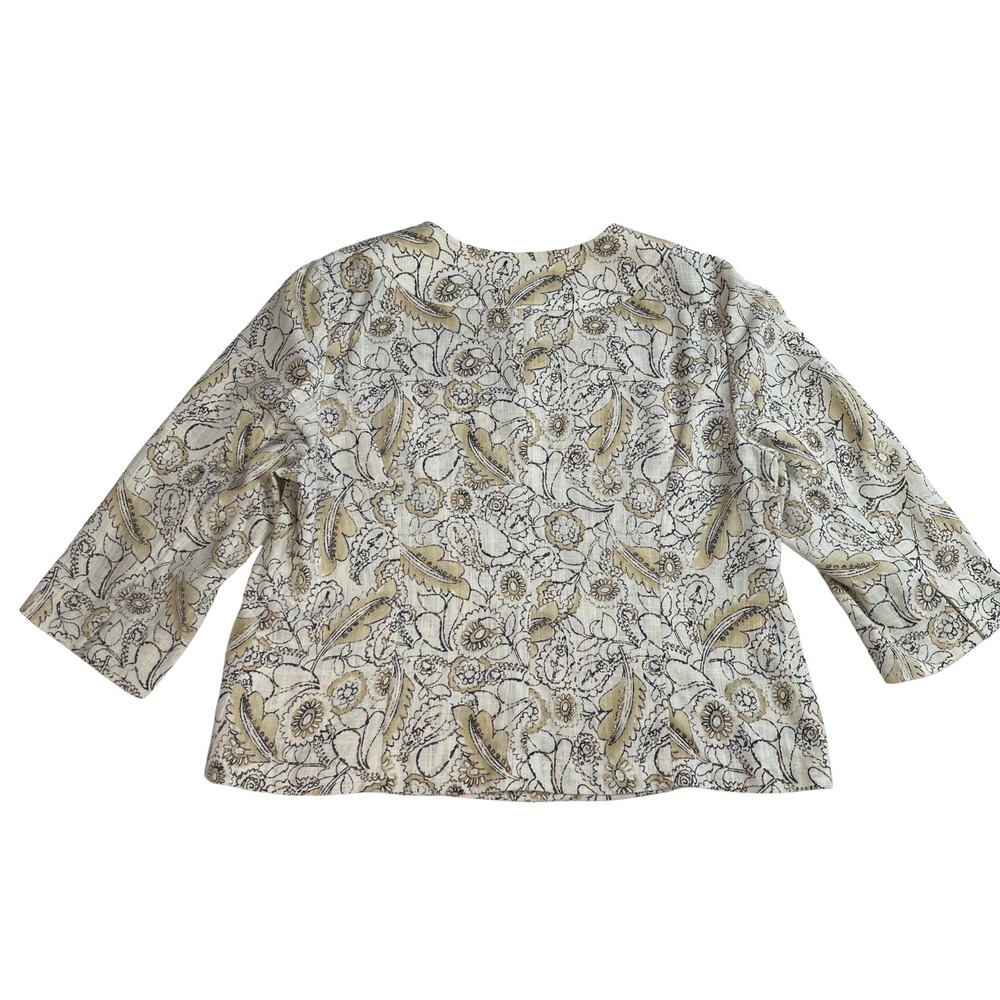 Feminine Floral Print Linen Blend Blazer Jacket Women's XL | Cottagecore Neutral - Picture 7 of 11